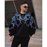 Medi Giyim Erkek Yıldırım Baslılı Bisiklet Yaka 3 Iplik Pamuklu Sweatshirt - Siyah
