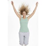Medi Giyim Kadın Fitilli Atlet Sıfır Yaka Slim Fit Arka Baskılı Spor Atlet - Mint Yeşili - 2XL