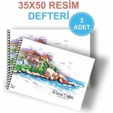 Mediart 2'li 35 x 50 Resim Defteri Spiralli Karton Kapak 35 x 50 cm 15 Yaprak Resim Defteri Büyük Boy