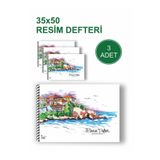 mediart 3'lü Spiralli 35x50 Büyük Boy Karton Kapak Resim Defteri 15 Yaprak