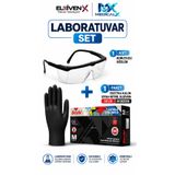 Medicalx Laboratuvar İş Güvenliği Seti – 50’li Siyah Nitril Eldiven M Beden + Şeffaf Koruyucu Gözlük