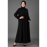 Medine Ipeği Mevlana Kesim Cepli Kuşaklı Bol Ferace Siyah - 50