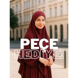 Medine Ipeği Sufle Elbise Peçe Takımı, Hac Umre Kadın Ferace Takım, Tesettür Elbise Takım (3 Parça) - Bordo - Standart