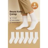 Medine Ticaret 6’lı Unisex Beyaz Yarım Kolej Spor Çorap | Pamuklu – Nefes Alan – Terletmeyen Kolej Çorap - Standart
