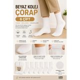 Medine Ticaret Medineticaret 6’lı Unisex Beyaz Yarım Kolej Spor Çorap | Pamuklu – Nefes Alan – Terletmeyen Kolej - 40 - 45