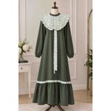 Medinem Butik Poplin Yaka Yeşil Çocuk Elbisesi - 02-Haki - 14 - 15 Yaş