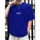 Medinenur Brooklyn Baskılı Bisiklet Yaka T-Shirt - Mavi - 2XL