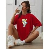 Medinenur Peluş Ayı Baskılı Bisiklet Yaka Tshirt - Kırmızı - XL
