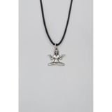 Meditasyon - Yoga - Ruhani - Siyah Deri İp Kolye - Antik Gümüş Kaplama - Kadın Erkek - 60 Cm