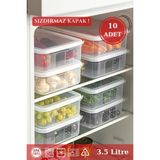 Mediterian 10 Adet 3,5 lt Sızdırmaz Göstergeli Dikdörtgen Saklama Kabı Seti Şeffaf - 100 ml