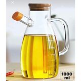 Mediterian 1000 ml Bambu Kapaklı Cam Yağdanlık ve Sirkelik, Şık ve Pratik Set, Beyaz, TR - Şeffaf - 1 lt