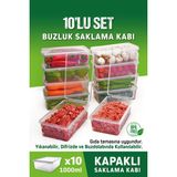 Mediterian 10'lu 1 Lt. Beyaz Şeffaf Kapaklı Derin Dondurucu Saklama Kabı Seti