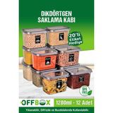 Mediterian 12'li 24 Parça 1,2 Litre Dikdörtgen Saklama Kabı Seti, Etiketli, Gri, Plastik - 100 ml - Şeffaf