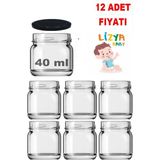 Mediterian 12'li 40 cc Cam Kavanoz Seti, reçel, bal, şekerleme, siyah kapak, şeffaf cam, 18+ parça - Altın - 1,3 lt