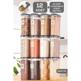 Mediterian 12'li Oval Gıda Saklama Kabı Seti, Antrasit Gri, Şeffaf, 2400 ml, Plastik - 2,4 lt