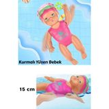 Mediterian 15 cm Renkli Yüzen Bebek, Kurmalı, Havuz ve Küvet İçin Eğlence Keyfi - 0 - 3 Yaş - Açık Pembe