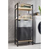 Mediterian 2 Katlı Ahşap Çamaşır Sepeti, Kapaklı, Çok Amaçlı, Siyah, 40 L - Acorn