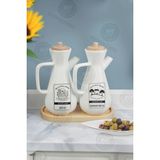 Mediterian 2'li Bambu Kapaklı Seramik Yağlık ve Yağdanlık, Siyah Etiketli, 500 ml, 3 Parça - 1 lt