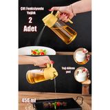 Mediterian 2'li cam sprey püskürtücü set, limon, sirke, sos ve yağ için uygun, 450 ml, sarı renk - Şeffaf - 1 lt