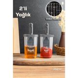 Mediterian 2'li Silikon Yağlık ve Sirkelik, 350 cc, şık ve kullanışlı erzak kabı, antrasit renk - Ahşap - 350 ml