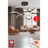 Mediterian 3 Renk Kumandalı Siyah Salon Led Avize, Orkide Tasarım, 52x52 cm, Alüminyum, 1 ampül başlıklı - Ahşap