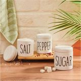 Mediterian 3'lü 800 ml seramik kavanoz seti, vakumlu kapak, şeker, tuz, biber için ideal - Altın - 1 - 1,3 lt