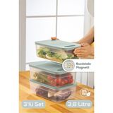 Mediterian 3'lü ayarlı sebze ve meyve saklama kabı, 3,8L, mint renkli, plastik, 3 parça - 100 ml - Şeffaf