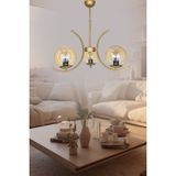 Mediterian 3'lü Bal Rengi Glob Camlı Modern Sarkıt Avize, Metal, 56x47 cm - 1 - Ahşap