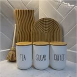 Mediterian 3'lü Bambu Kapaklı Çay, Kahve ve Şekerlik Seti, Estetik ve Doğal Tasarım, 946 ml, 6 Parça - Ahşap - 1 lt