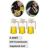 Mediterian 3'lü Cam Yağdanlık Seti, 550 ml, Sprey, Sirkelik, Zeytinyağı ve Sıvıyağ için ideal - Şeffaf