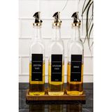 Mediterian 3'lü Cam Yağdanlık Seti, Ahşap Stantlı, Gold Kilitli, 500 ml, Turuncu, 4 Parça