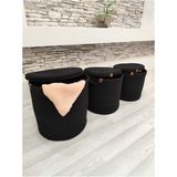 Mediterian 3'lü Çok Amaçlı Hasır ve Jüt Sepet, Kapaklı, 36x32x28, Siyah, 50L - Acorn