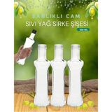 Mediterian 3'lü Kıvrımlı Cam Şişe Seti, 500 ml, Yağ, Sos, Limon, Sirke için, Beyaz renk - Şeffaf