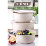 Mediterian 3'lü Saklama Kabı Seti, Mikrodalga ve Dondurucu Uyumlu, Bej, 1500-4500 ml, 3 Parça - 1,5 lt - Şeffaf