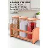 Mediterian 4 Parça Standlı Bambu Kapaklı Tezgah Üstü Baharat Seti - Baharat Takımı - 350 ml - Ahşap