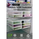 Mediterian 4'lü 2,5 L dikdörtgen saklama kabı seti, sızdırmaz, büyük boy, beyaz, plastik - 2,5 lt - Şeffaf