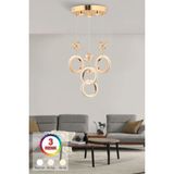 Mediterian 4'lü Altın Renkli Kumandalı LED Kristal Taşlı Modern Avize 30x30 - 1 - Ahşap