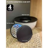 Mediterian 4'lü rendeli karıştırma ve saklama kabı seti, kapaklı, dayanıklı plastik, siyah renk - 100 ml - Şeffaf