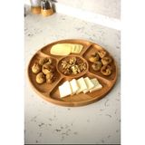Mediterian 5 Bölmeli Ahşap Sunum Servis Tabağı Çerezlik Ahşap Sunumluk 30 cm - Altın