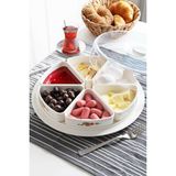 Mediterian 6 Bölmeli Yuvarlak Plastik Çerezlik ve Kahvaltılık Organizer, Kargo Uyumlu, Bej Renk - 100 ml - Şeffaf
