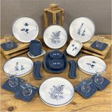 Mediterian 6 Kişilik 27 Parça Mat Beyaz Seramik Kahvaltı Takımı Blue Magic