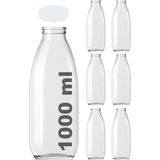 Mediterian 6'lı 1000 ml şeffaf cam şişe, kapaklı, su, süt, içecekler için ideal paket - Altın - 1,3 lt