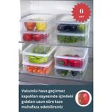 Mediterian 6'lı 3,5 L şeffaf vakumlu sızdırmaz saklama kabı seti beyaz - 3,5 lt