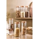 Mediterian 6'lı büyük cam kavanoz seti, bambu kapaklı, şeffaf, çizgili, 1,5 Litre, turuncu renk - Altın - 1,3 lt