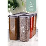 Mediterian 6'lı Büyük Dikdörtgen Saklama Kabı Seti, 1750ml, Gri, Plastik, Çay ve Şeker Saklama - 1,75 lt - Şeffaf