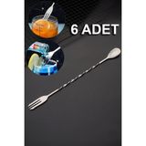 Mediterian 6'lı Çelik Çift Başlı Kokteyl Karıştırma Kaşığı 32 cm şık ve dayanıklı - Gri