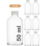 Mediterian 7 Adet 50 ml Şeffaf Cam Mini Kavanozlar, Plastik Kapaklı, Kışlık Karışım İksir Şişeleri - Altın - 1 - 1,3 lt