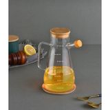 Mediterian 900 ml şeffaf cam yağdanlık, bambu kapaklı, şık ve dayanıklı tasarım - Ahşap - 1 lt