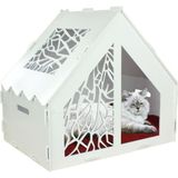 Mediterian Ahşap Büyük Kedi Yatağı Premium Kalite Beyaz Kedi Evi 50x35 cm Parlak Boyalı Seperatör Model