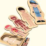 Mediterian Ahşap Erkek İnsan Vücudu Anatomisi Puzzle, 5'li, 3+ yaş, Montessori ve Waldorf öğrenme seti - 01P-Pembe